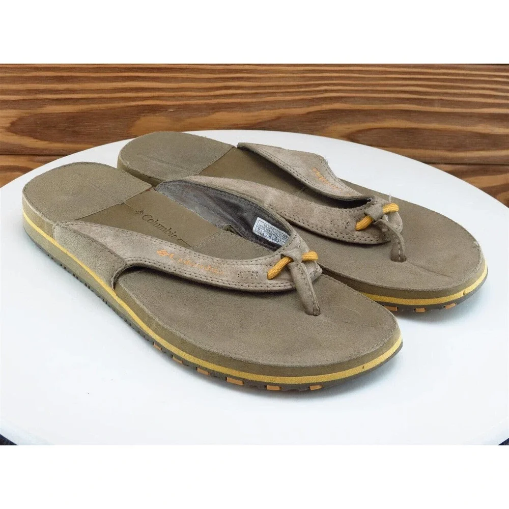 Columbia Sz 7 Flip Flop‎ Sandals Brown Leather Men Slip On